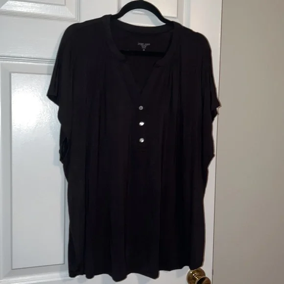 Joan Vass Women’s Plus Size Cap Sleeve Top in Black in 2X - Picture 3 of 9